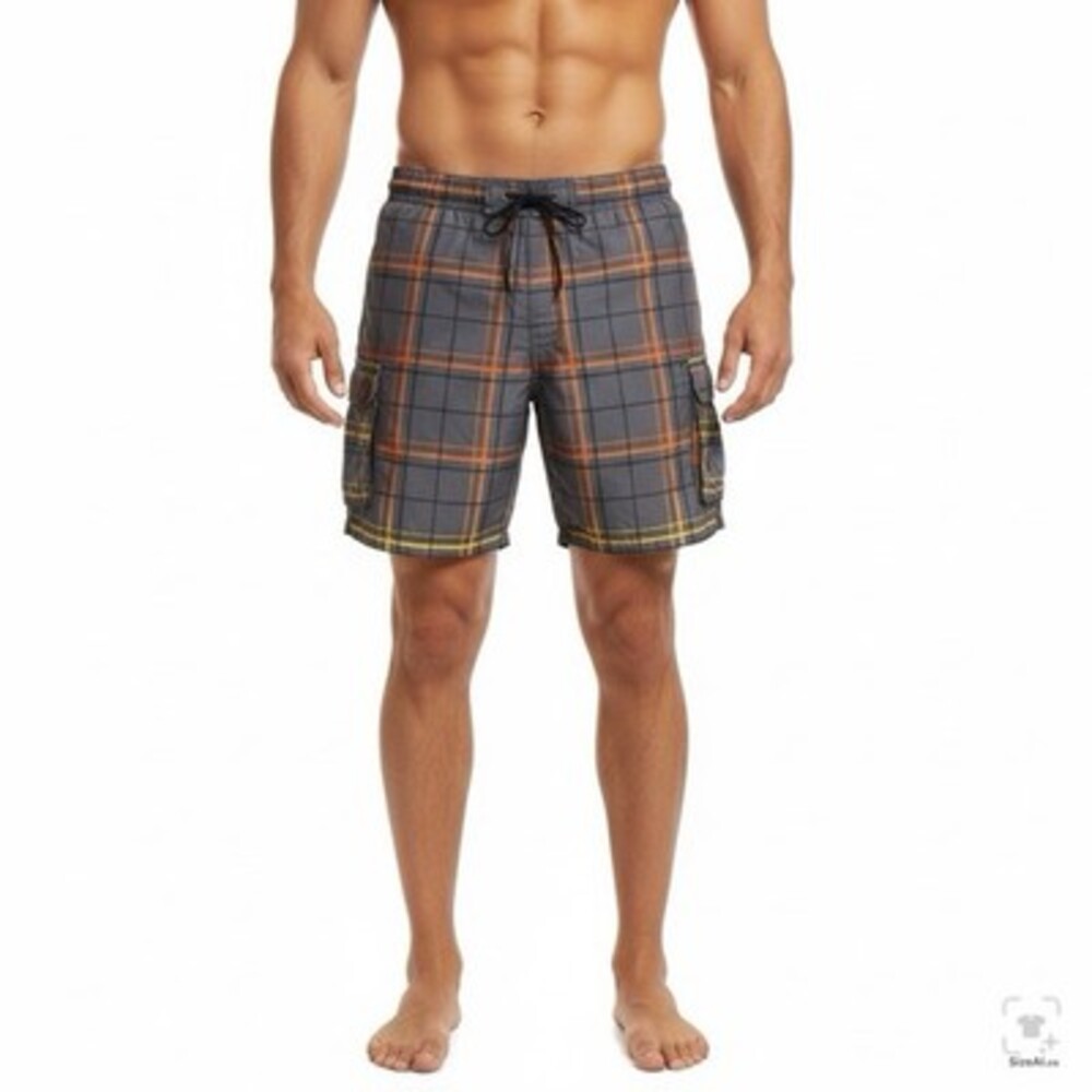 OP Ocean Pacific Men's XL Paid Cargo Board Shorts Gray Orange Yellow Swim Trunks